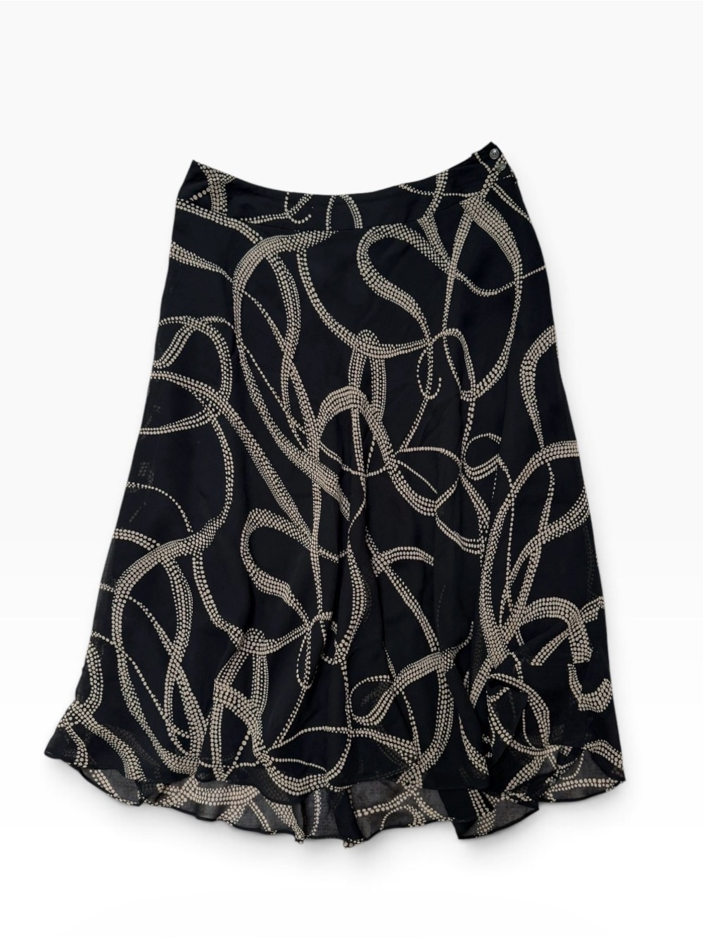 100% Silk Black Midi Skirt with Cream Chain-Print
